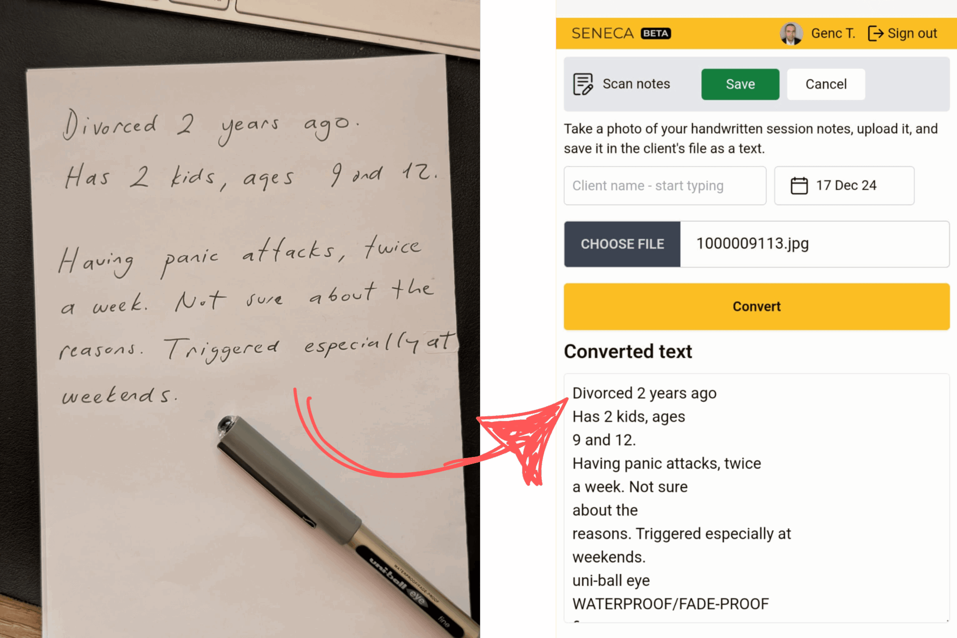seneca convert handwritten notes