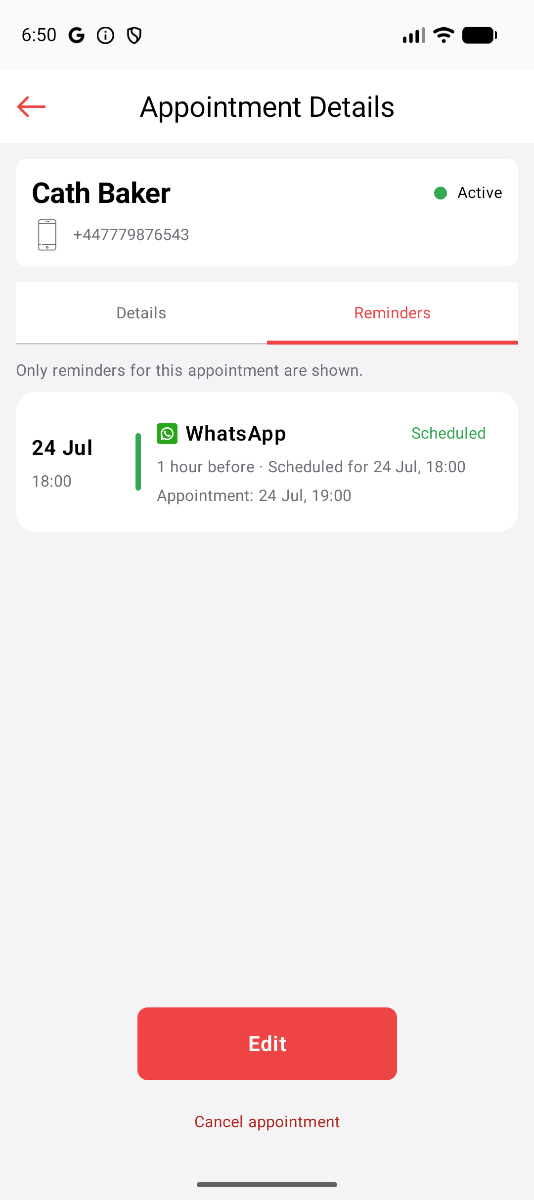 Scheduled appointments and WhatsApp reminders in Seneca Notify