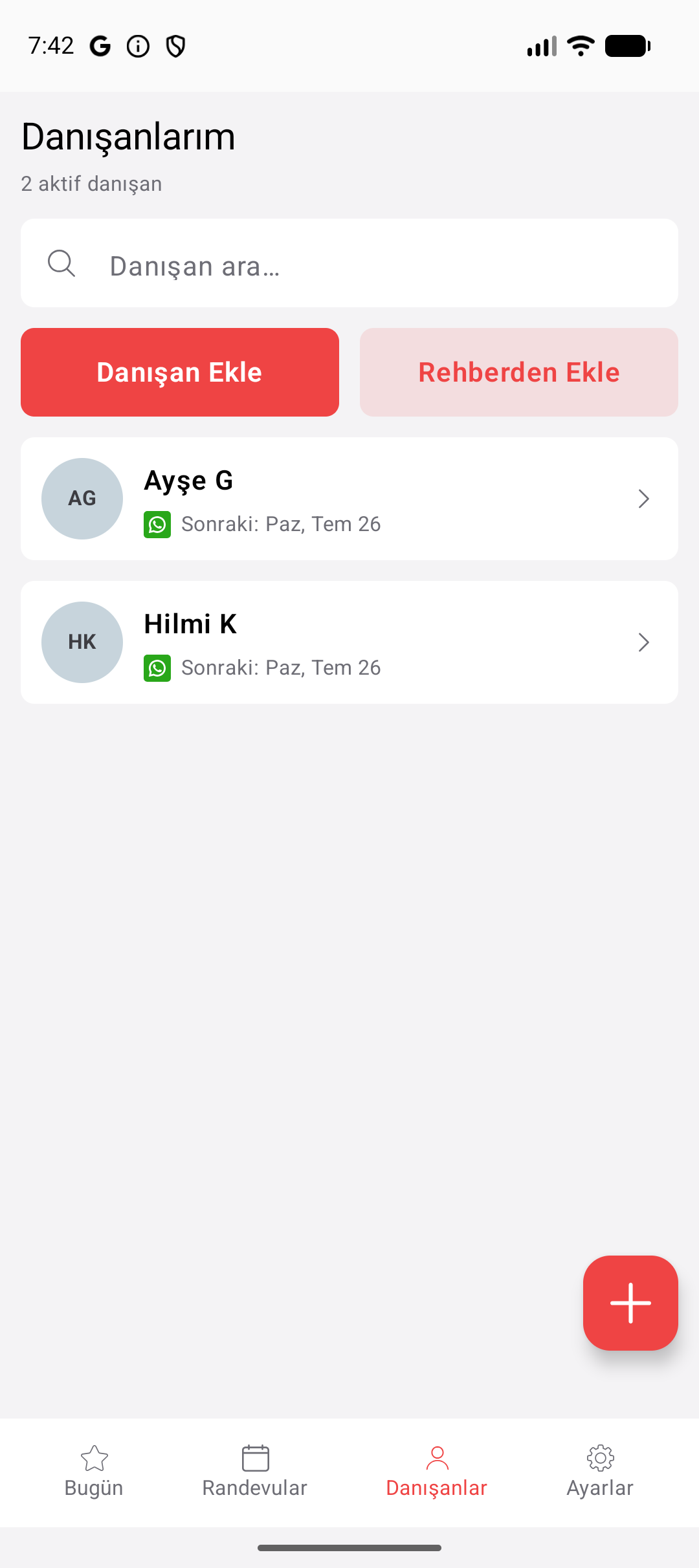 Seneca Notify danışan listesi